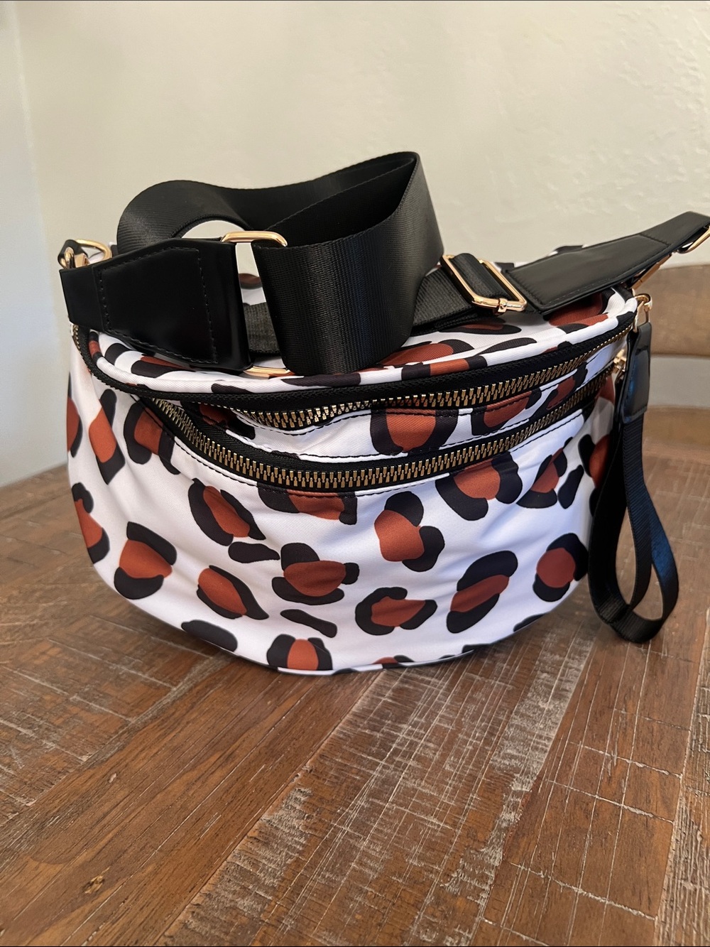 Leopard Print Crossbody Belt Bag in Black & Brown